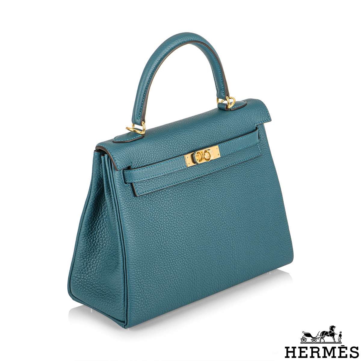 Hermés Kelly II Retourne 25cm Vert Bosphore Togo GHW